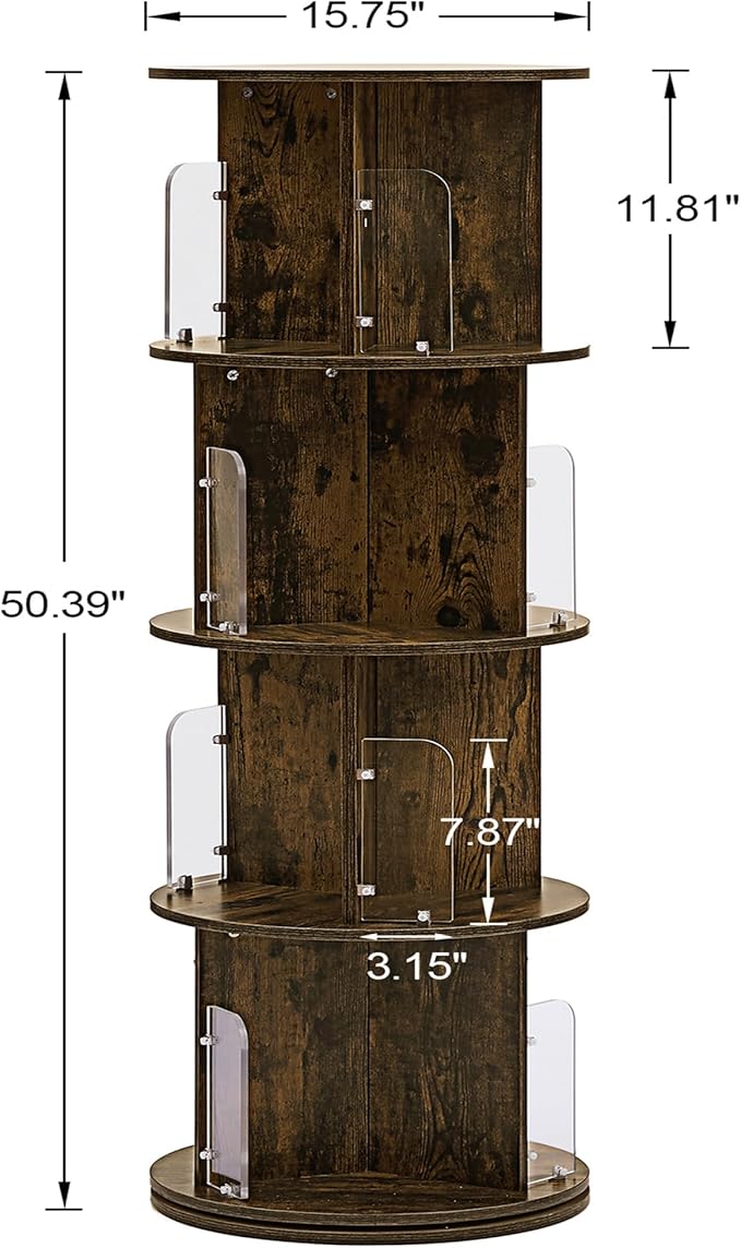 VECELO 4 Tier Revolving Bookshelf Tower, 360° Display Floor Standing Storage - Image 7