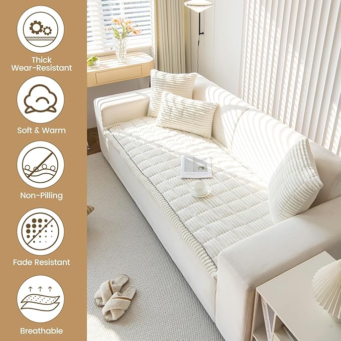 OTOB Sofa Covers for 3 Cushion Couch Washable, Fuzzy Non Slip Pet Friendly - Image 2