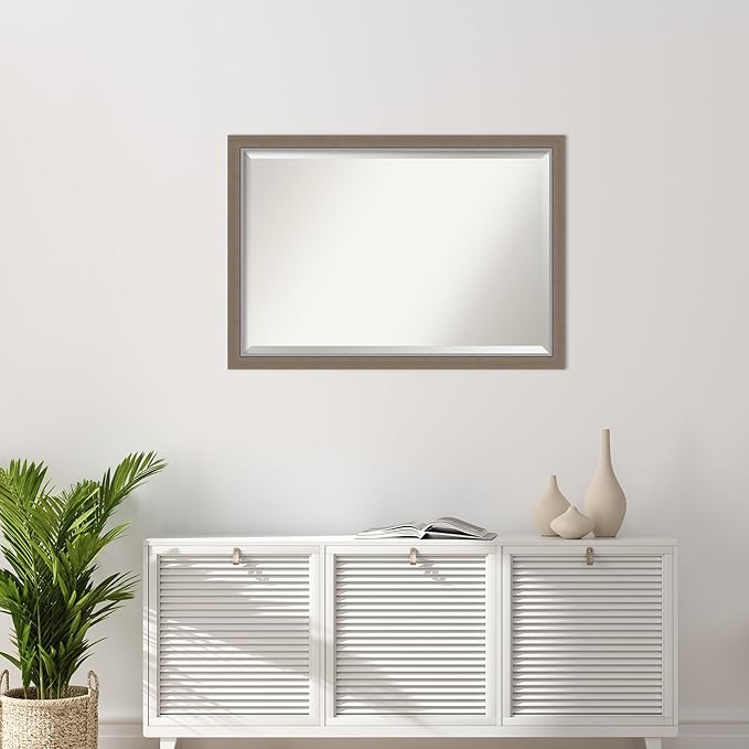 Amanti Art Brown Wall Mirror 27x39 Eva Brown Narrow Rectangle Bathroom Mirror - Image 5