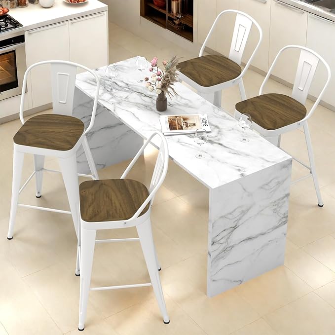 Metal Bar Stools Set of 4, High Back Bar Stools - Image 2