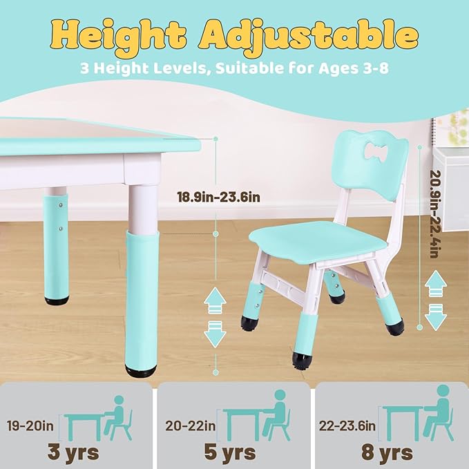 FUNLIO Kids Table and 4 Chairs Set, Height Adjustable Toddler Table and Chair - Image 3