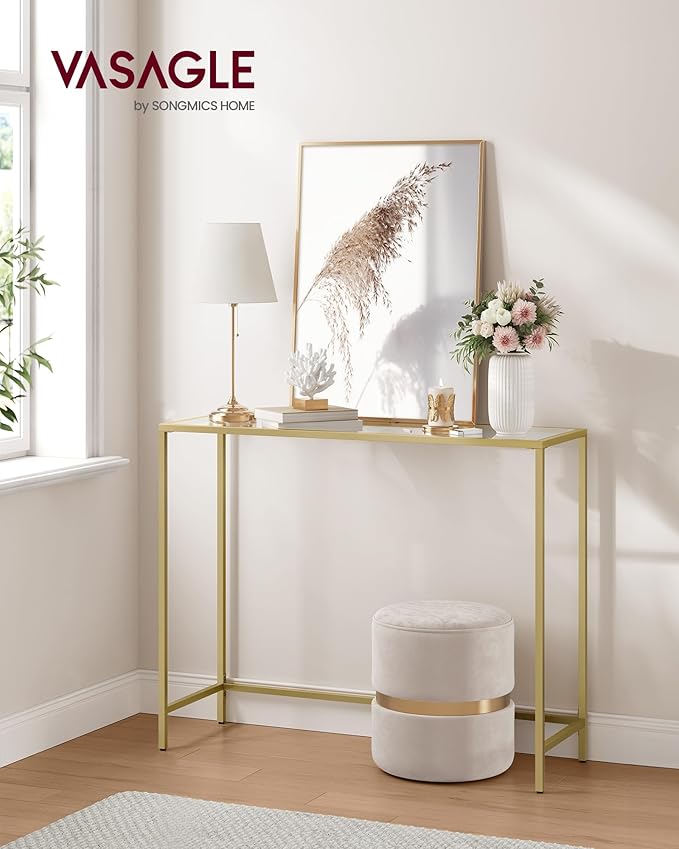 VASAGLE Entryway Table, Console Table, Tempered Glass Tabletop, Modern Sofa - Image 2