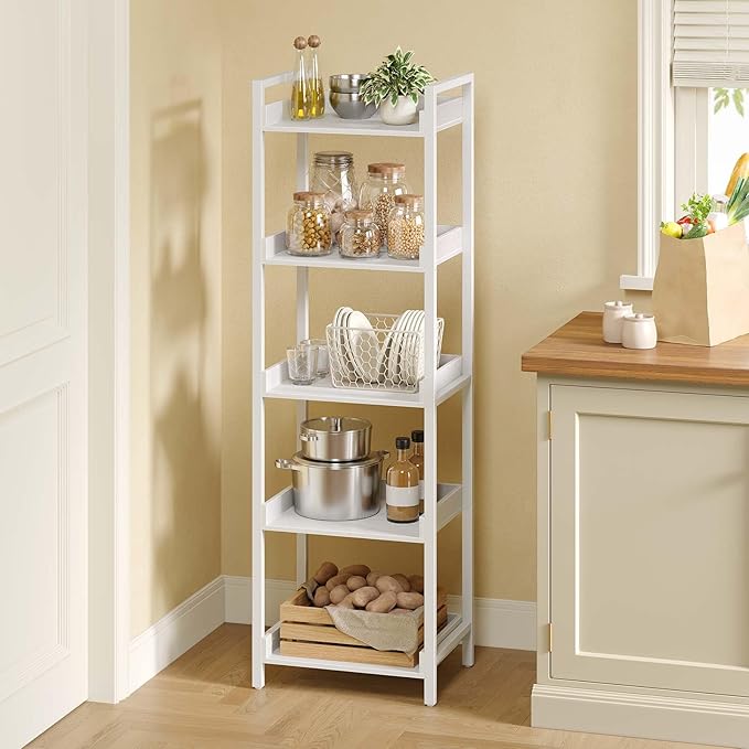 Rolanstar Bookshelf, 5-Tier Storage Rack, Narrow Corner Bookshelf, Display - Image 7