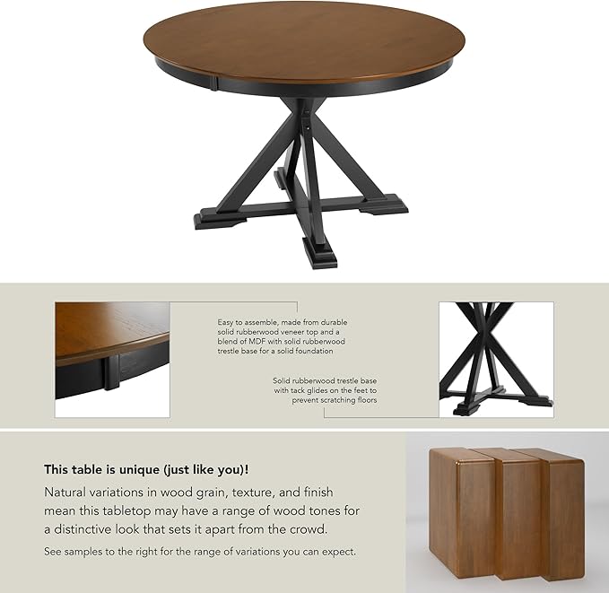 Bush Furniture Round Dining Table, 45 inch Trestle Design, Modern Transitional - Image 6