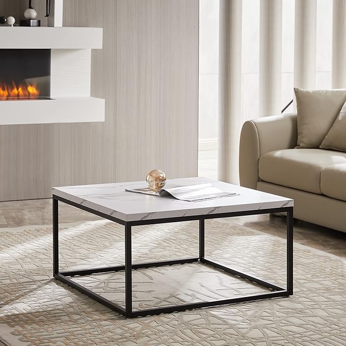 CENSI 30"x30" Marble Accent Coffee Table Ottoman - Image 3