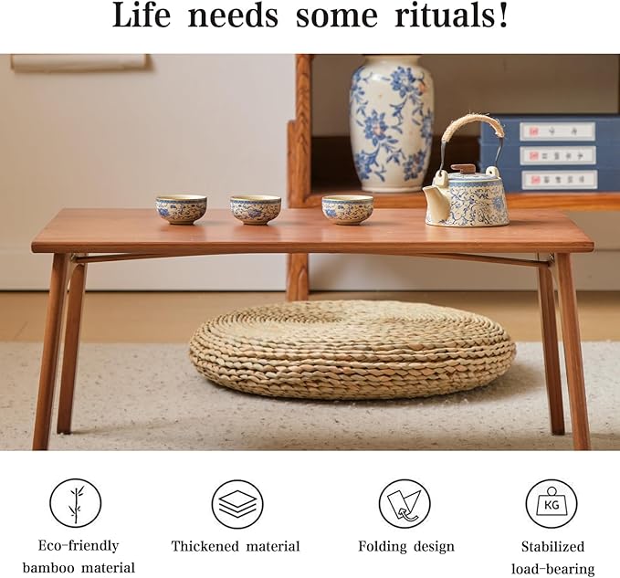 Japanese Floor Table No Assembly Required Bamboo Folding Walnut Coffee Table - Image 7