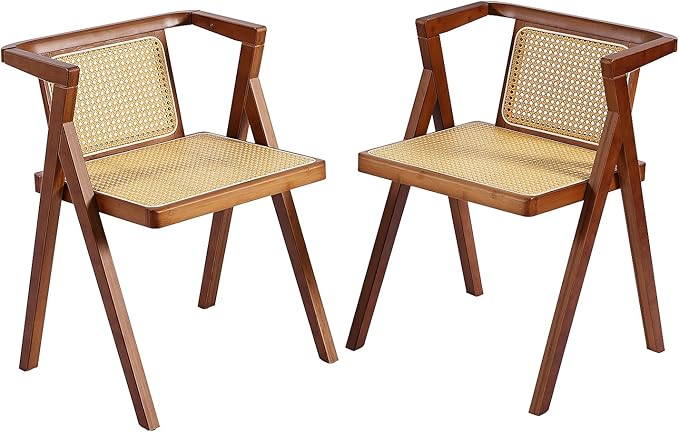 Rattan Dining Chairs Set of 2, Mid-Century Accent Armchair, Wicker Chair by Furlide