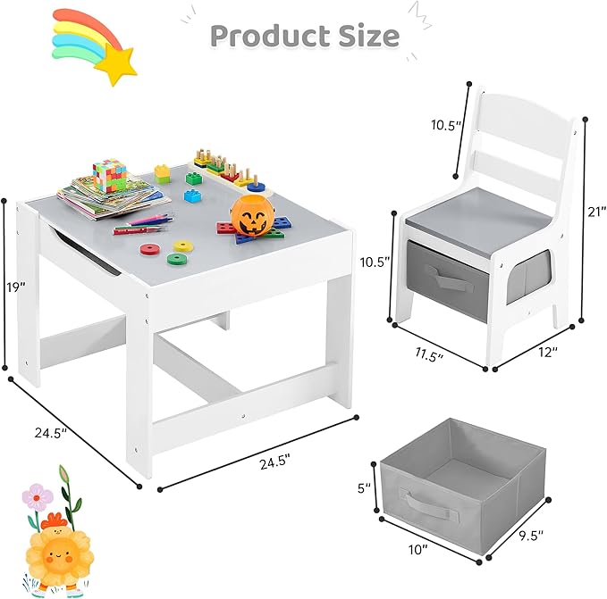 Kids Table and Chairs Set, 4 in 1 Wooden Kids Table - Image 6