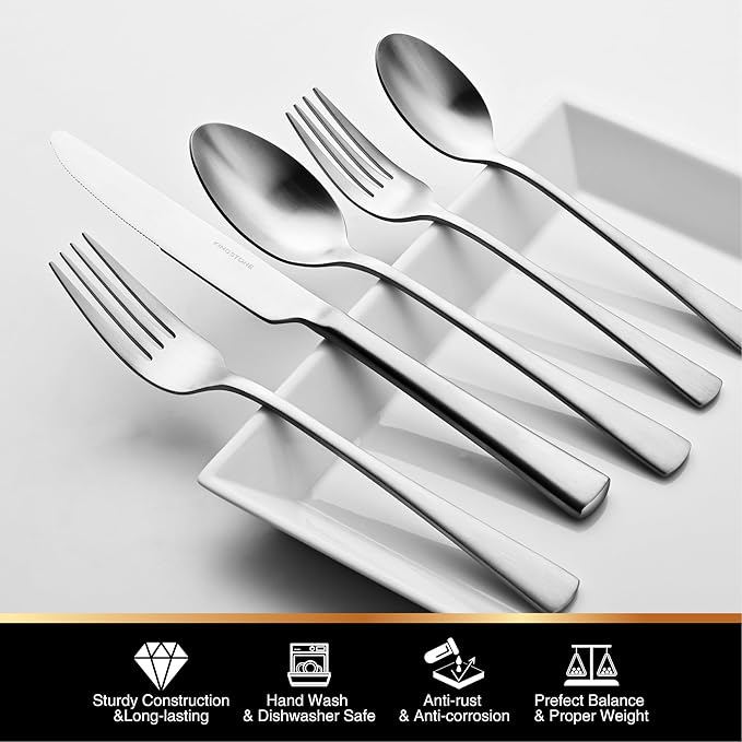 KINGSTONE Forged Silverware Set, 20 Piece Flatware Set - Image 4