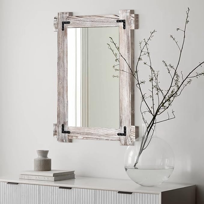 MeMoreCool Rustic Wood Framed Bathroom Mirror, Decorative Farmhouse Vanity by MeMoreCool