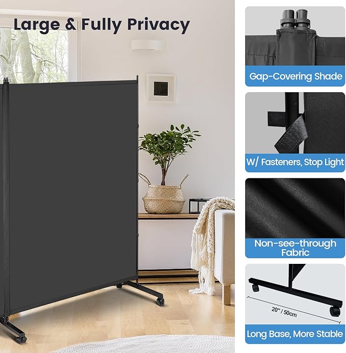 MAYOLIAH Indoor Room Divider 2 Large Panels on Wheels, 142”W x 75”H Rolling - Image 4