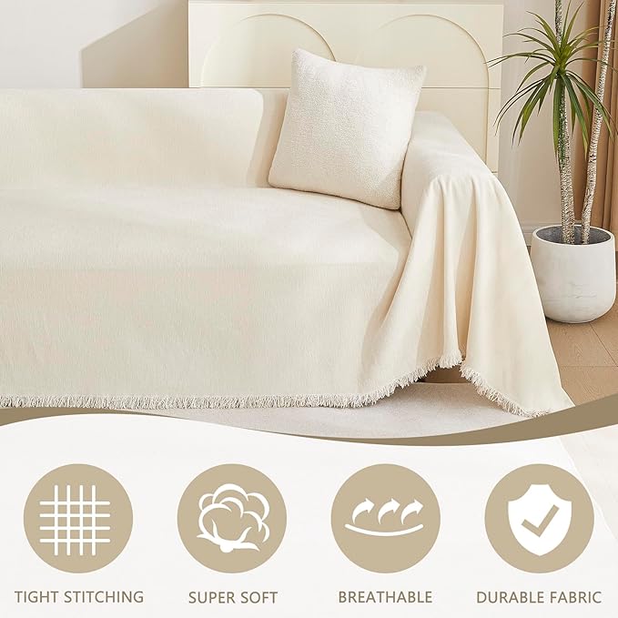 MYSKY HOME Boho Couch Cover Beige Sofa Covers - Image 2