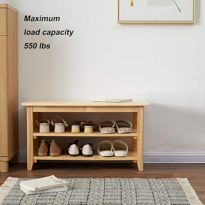 XKZG Storage Bench Wooden Shoe Rack Bench Simple Style Wood Entryway Bench - Image 3
