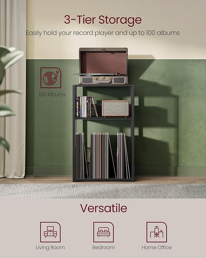 VASAGLE Record Player Stand, 3-Tier Side Table, Vinyl Record Storage up to 100 - Image 4