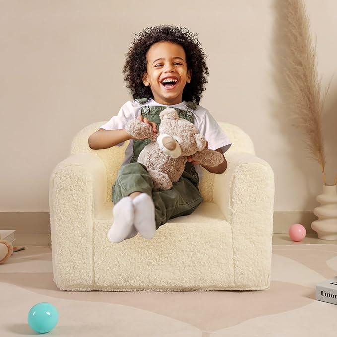 Kids Snuggly-Soft Sherpa Chair, Cuddly Toddler Foam Chair - Image 2