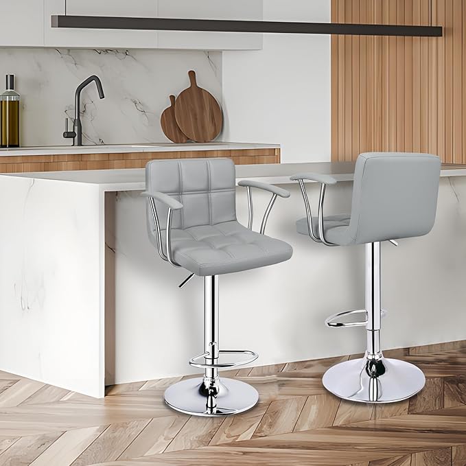 Bar Stools Set of 2, Armrest Adjustable Swivel Barstools - Image 2