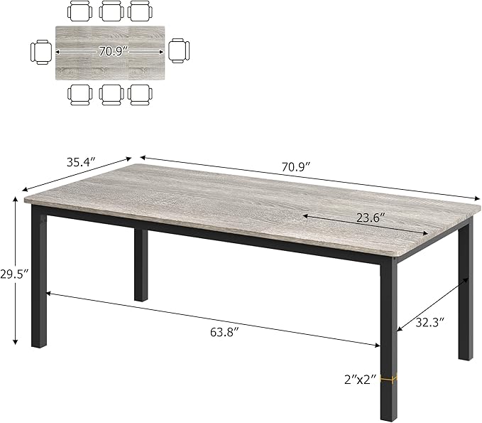 GarveeHome 70.8in Industrial Dining Table - Image 2
