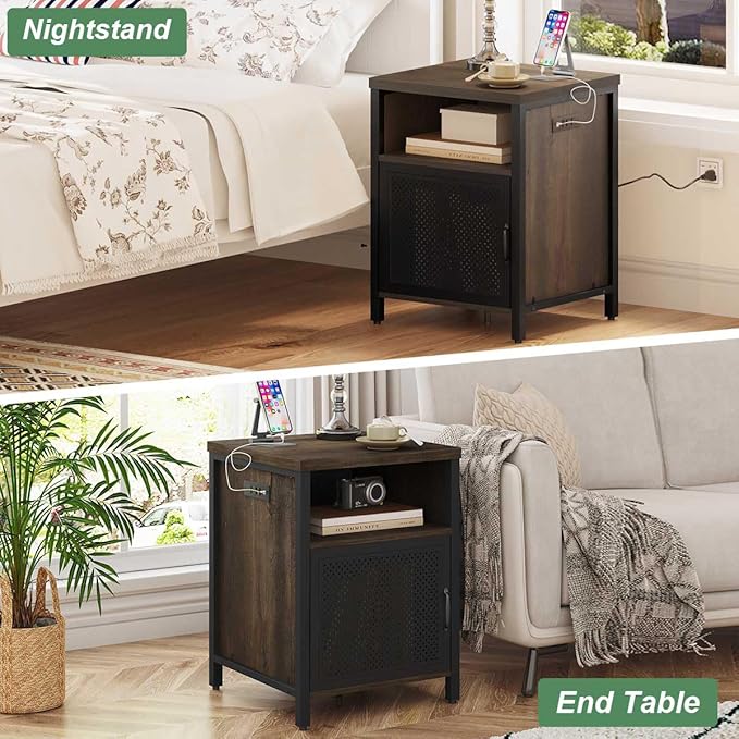 FATORRI End Table with Storage, Rustic Side Table - Image 7