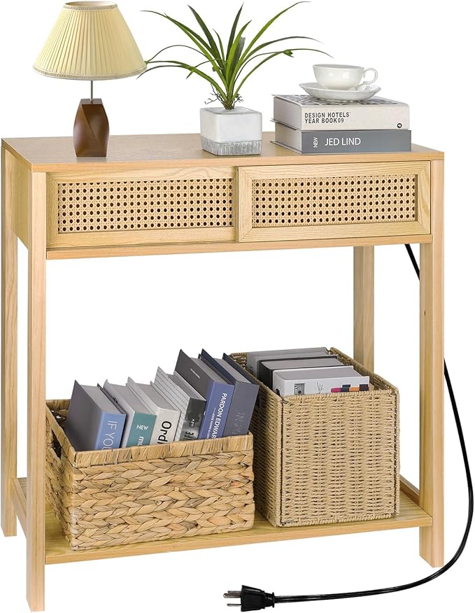 Console Table with Charging Station, Small Vanity Desk by ZYBTtoCreateHappyMemories