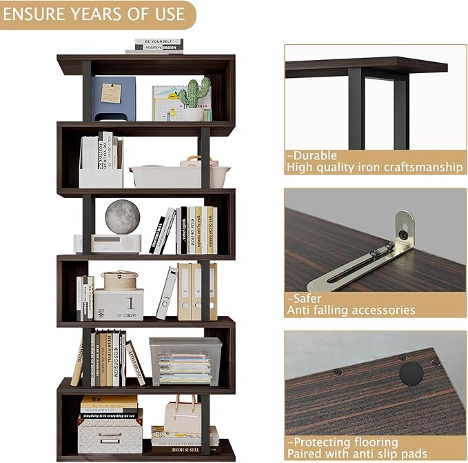 SORCEDAS Bookshelf Geometric Bookcase S Shaped Industrial Bookshelf Storage - Image 6