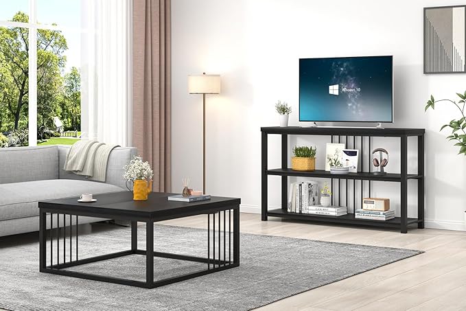 FOLUBAN Black Coffee Table, Modern Square Center Table - Image 6