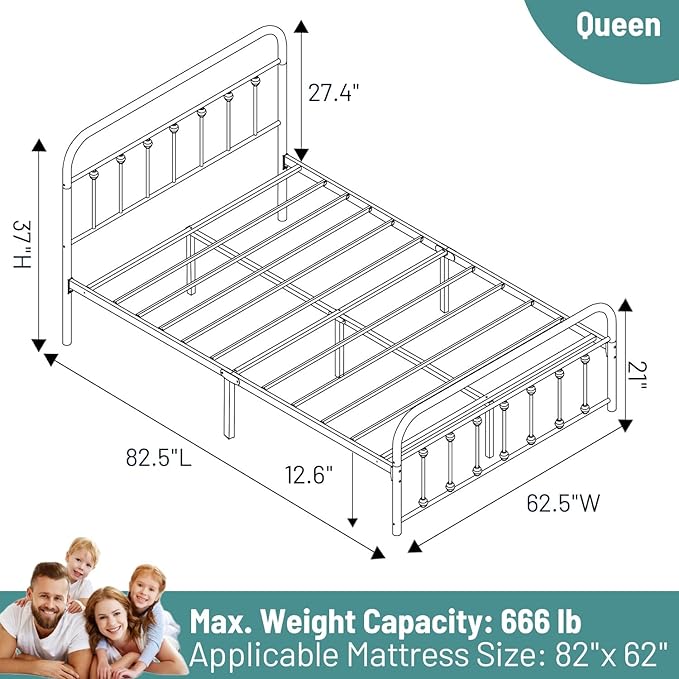 Queen Bed Frame-Classic Metal Platform Bed Frame Mattress Foundation - Image 2