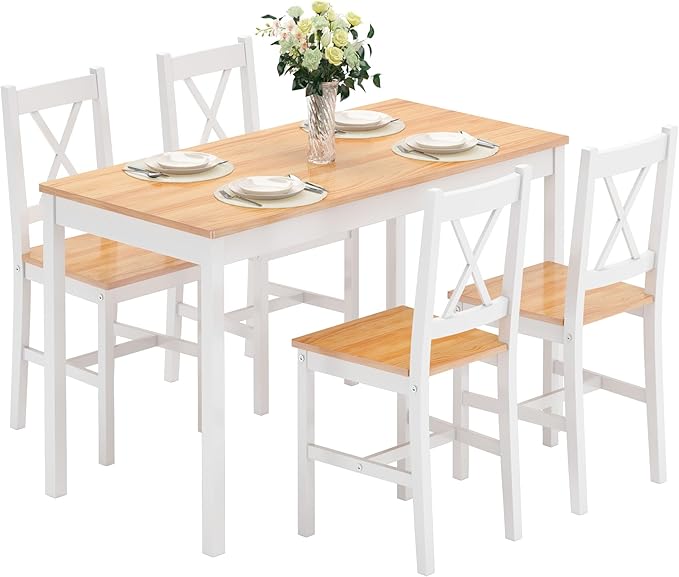 soges Dining Table Set for 4, 42.5 inch Pine Wood Dining Room Table by soges