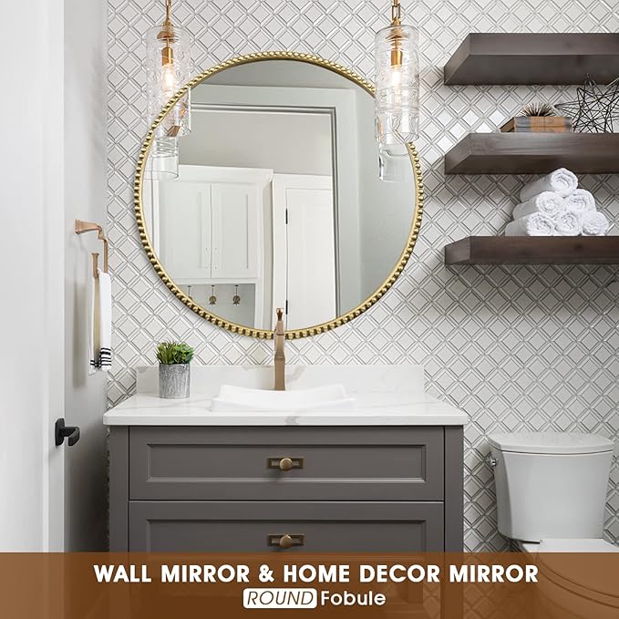 Round Bathroom Wall Mirror, Wall Mounted Large Circle Makeup Mirror - Image 2