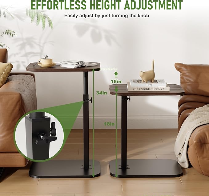C Shaped End Table for Couch, Adjustable Height Couch Side Table, Horizontal - Image 4