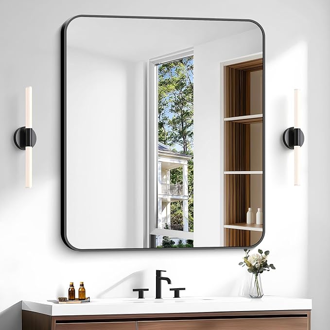 Bathroom Mirror, 40 x 36 inch Black Rectangle Wall Mirror, Metal Frame by WelcometoCIVENO