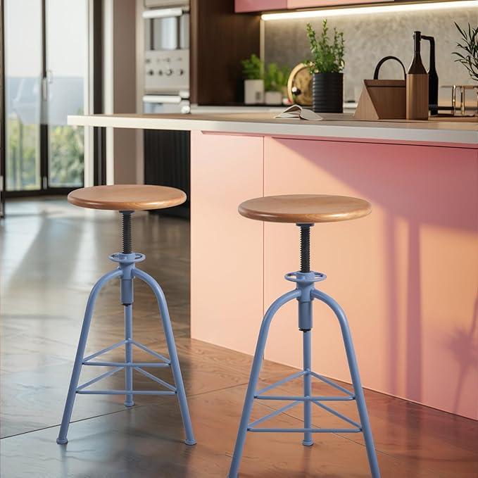 Industrial Bar Stools-Set of 2 24.4-28.3inch Counter Height Kitchen - Image 7