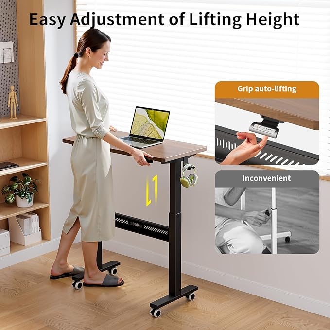Mobile Walking Pad Desk with Wheels, Pneumatic Small Rolling Standing Desk - Image 3