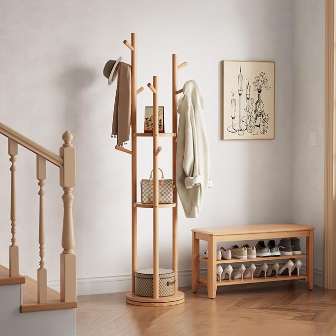 Solid Wood Rotary Coat Rack, Freestanding Coat Rack - Image 8