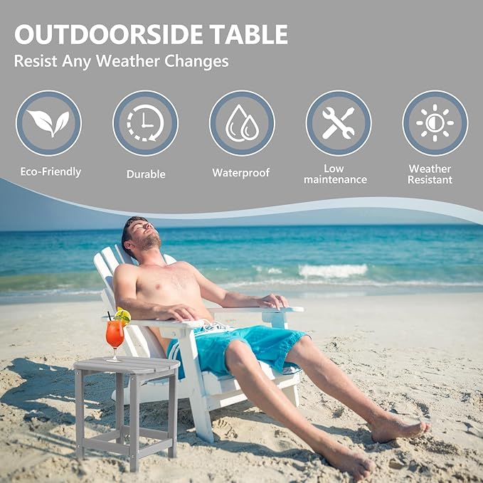 Hdpe Outdoor Adirondack Side Table, Wooden Textured, Set - Image 6