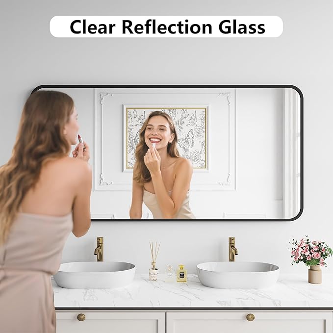 Koonmi Bathroom Mirror, 30X60 Inch Black Metal Framed Mirror - Image 2
