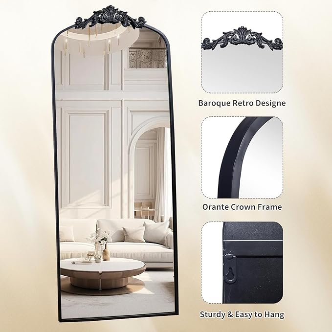 AIXI HOME Antique Black Arch Full Wall Mirror, Baroque Inspired Home Decor - Image 4