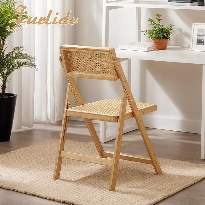 Rattan Folding Chair, Modern Mid Century Dining Chair Set of 1, Outdoor Bamboo - Image 4
