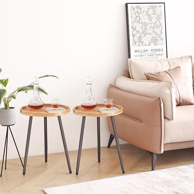 LITA 2 Pcs Rattan Log Desktop Round Side End Table, Nightstand/Small Tables - Image 6