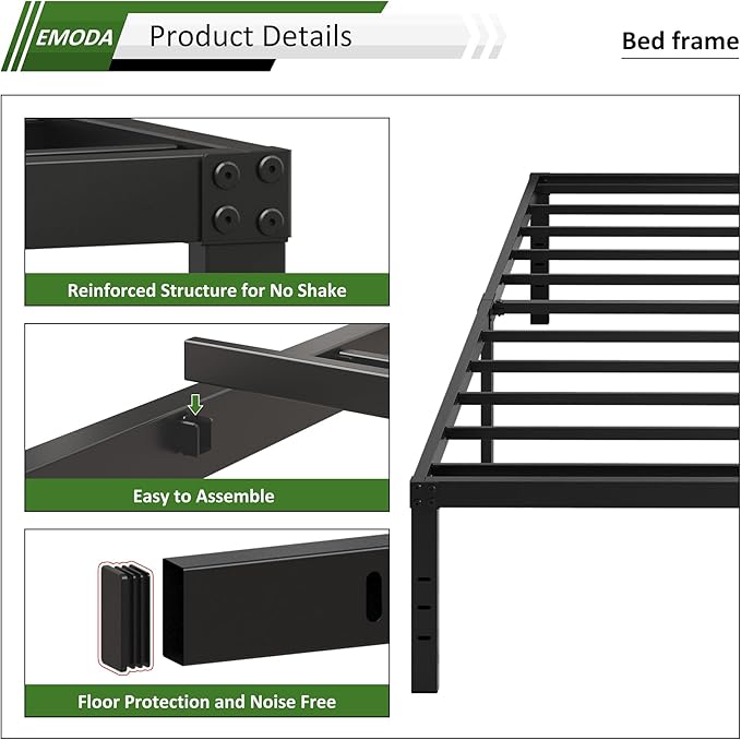 EMODA 16 Inch Black California King Bed Frames Heavy Duty Metal Platform No Box - Image 5