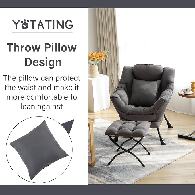 Lazy Chair with Ottoman, Comfy Reading Lounge Chair with Footstool & Throw - Image 9