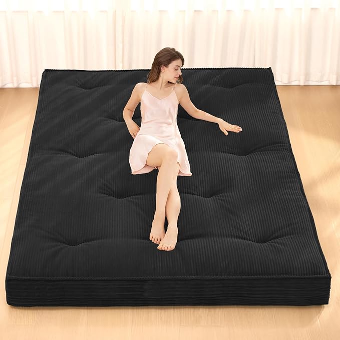 Japanese Floor Mattress, Corduroy Foldable Mattress Pad Roll Up Tatami Mat by NLDDTrailblazersTreasures