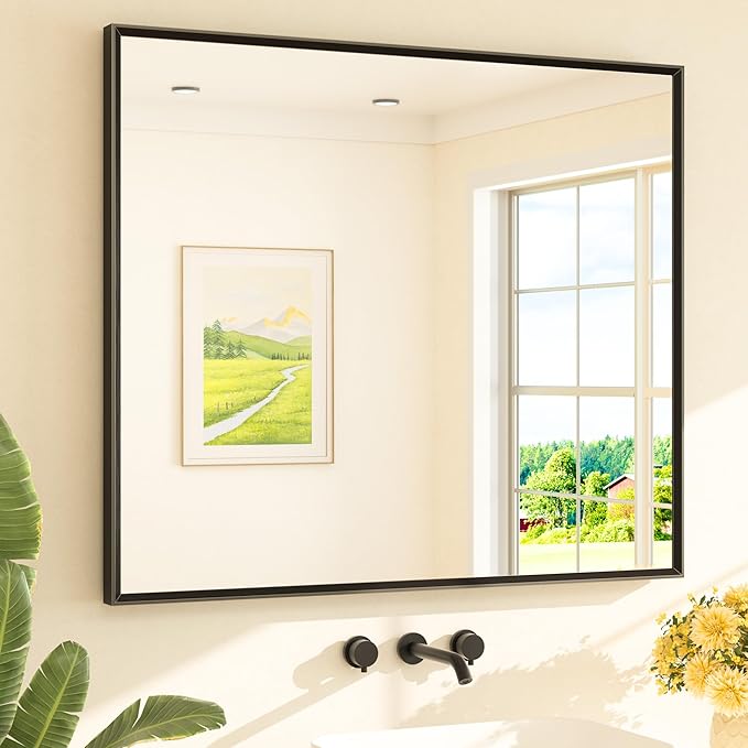 TETOTE Black Bathroom Vanity Mirror Beveled Frame 42" x 36" Black Rectangle by TETOTE