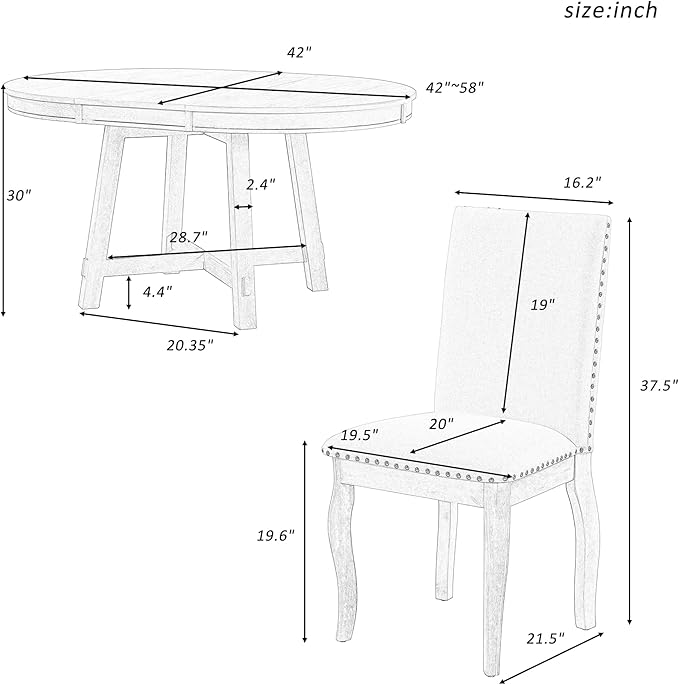 Merax 5-Piece Farmhouse Dining Furniture Set, Wooden Round Extendable Table - Image 4