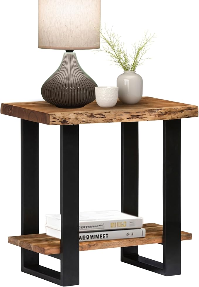 Alpine 2-Tier End Table with Live Edge Design – 27-Inch Solid Acacia Wood by AlaterreFurniture