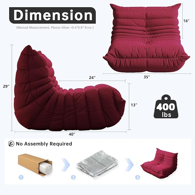 Bean Bag Chairs for Adults, BeanBag Reading Chair Memory Foam Couch, Floor - Image 2