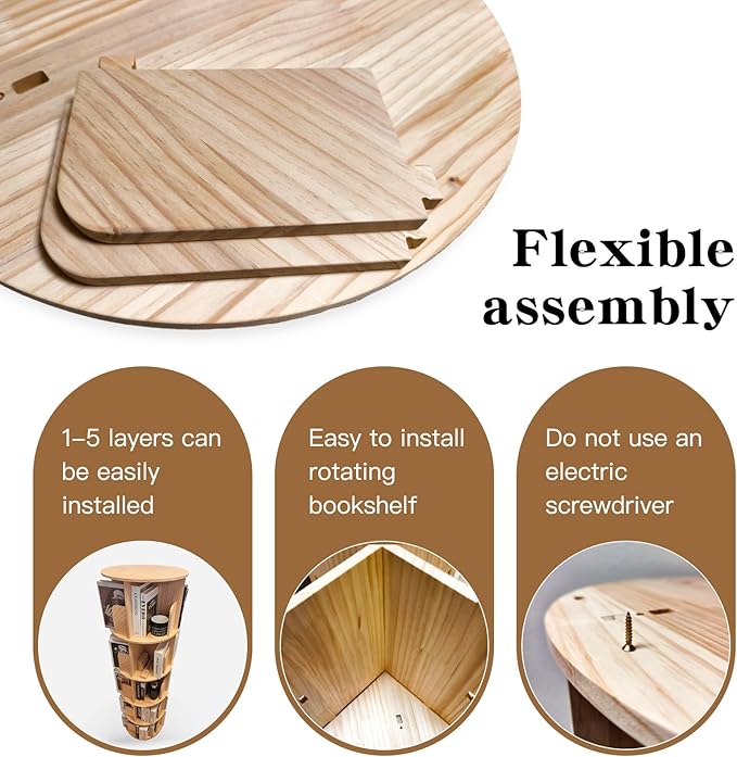 Rotating Bookshelf, 360 Display Round 5 Tier Floor Standing Bookcase Storage - Image 5
