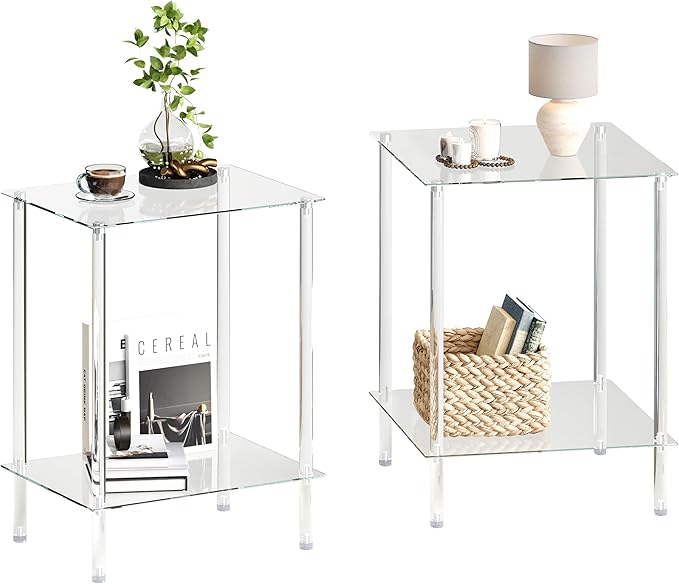 empered Glass Side Tables Set of 2 Acrylic End Table by IRCPEN