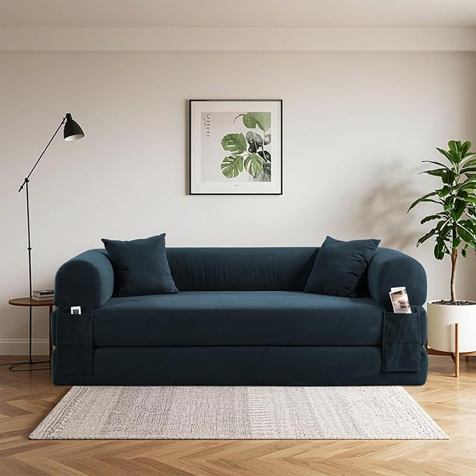 80" Convertible Sofa Bed, Corduroy Deep Seat Folding Pull Out Couch by Cleanthewayyouwant