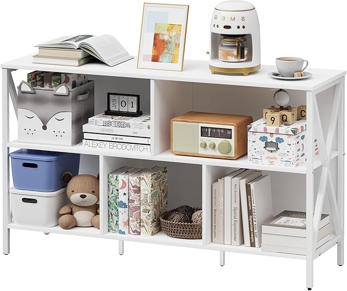 Horizontal Bookshelf, Industrial Modern 5 Cube Low Wide Cubby Bookcase by Adompacat