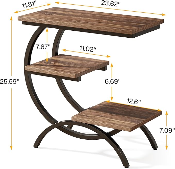 Tribesigns C-Shaped End Table, Industrial 3-Tier Small Side Table - Image 2